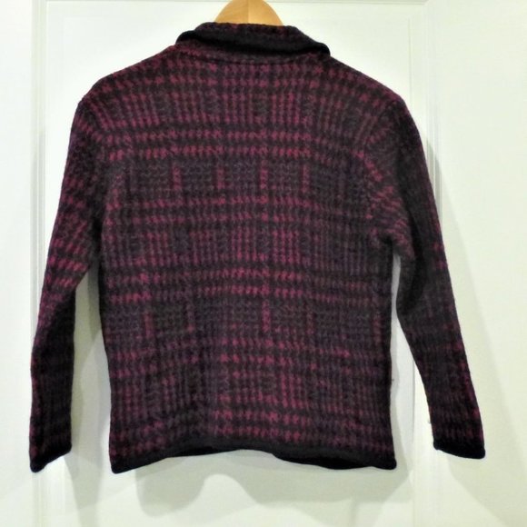 VINTAGE Houndstooth Plaid Wool Boxy Cardigan Jacket - Picture 7 of 10